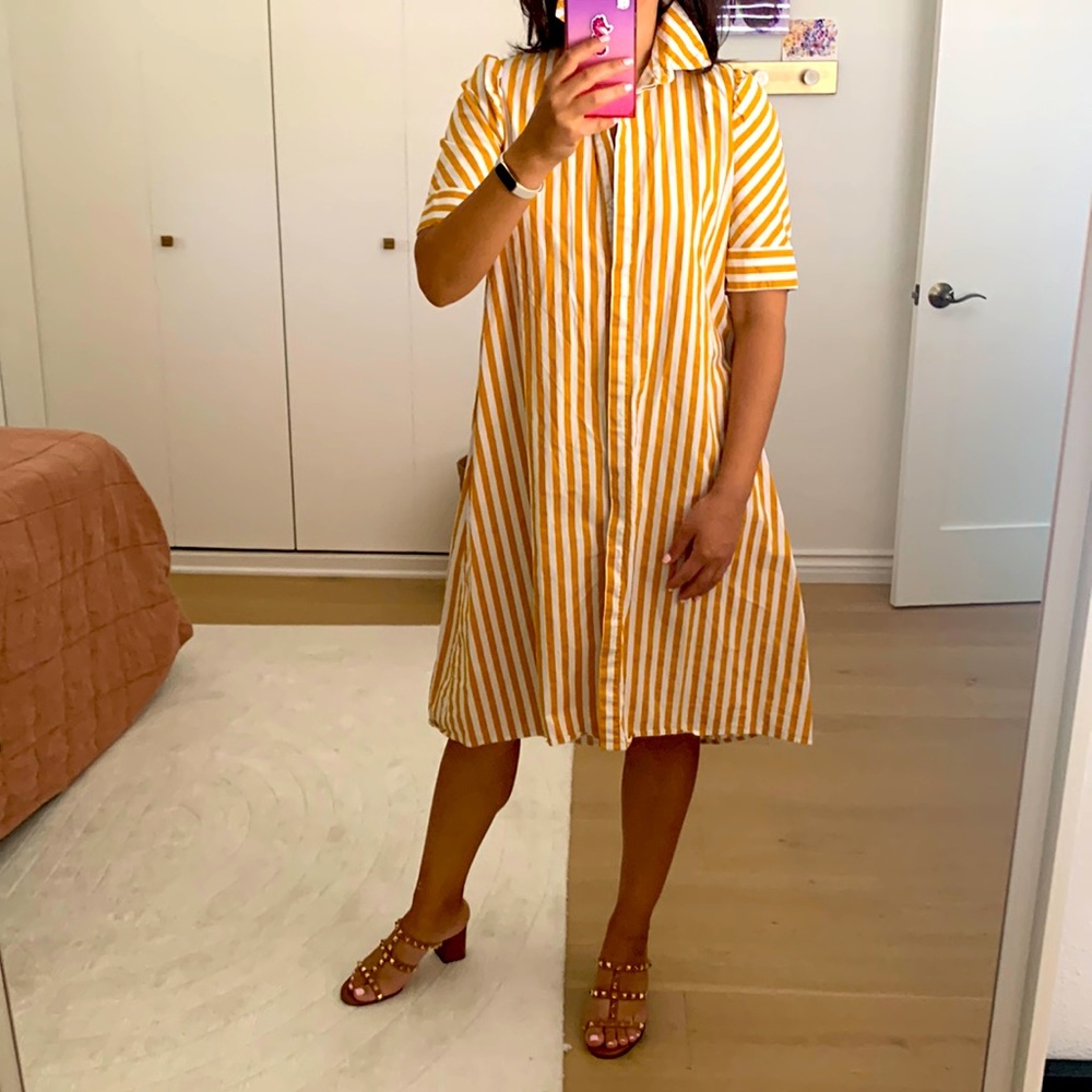 Yellow striped shirt dress xs